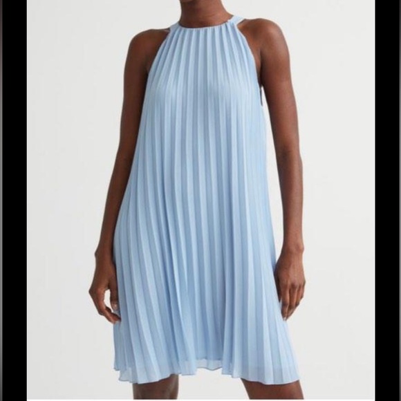 H&M Pleated Chiffon Halter Dress Periwinkle Blue Size M